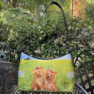 Adorable Yorkshire Terrier Graphic Blingy Rhinestone Bow & Necklace Bag!